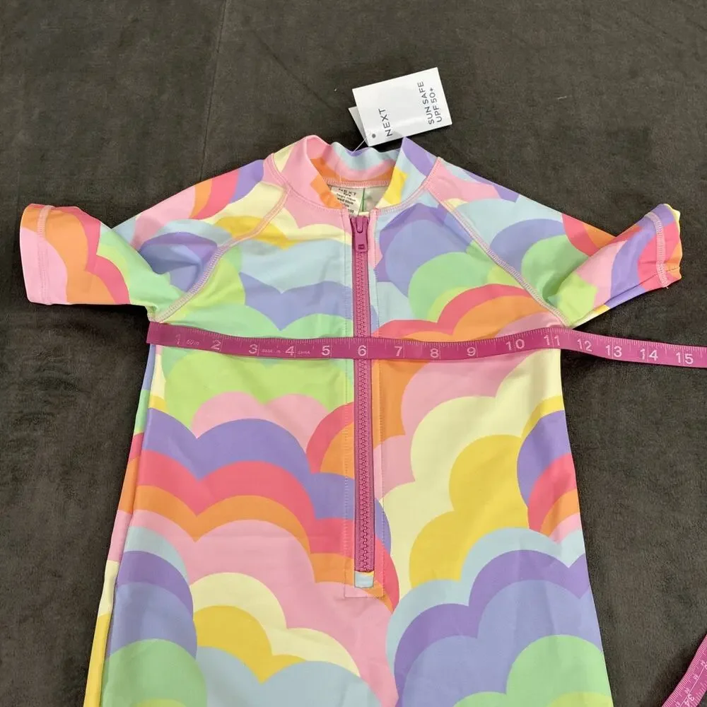 2) NEXT 5 Years UK Rainbow Print One Piece Sun Safe Swimsuits NWT Bnfts Charity